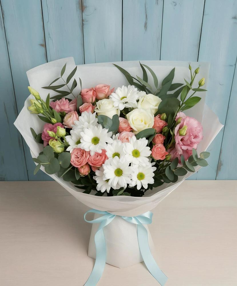 Букет цветов из: Розы, Лизиантусы и Хризантемы в Онуфриево