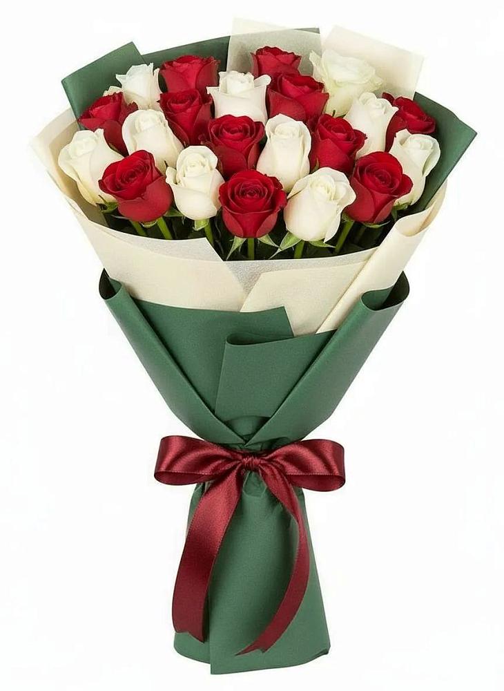 Букет Микс из красных и белых роз в Онуфриево