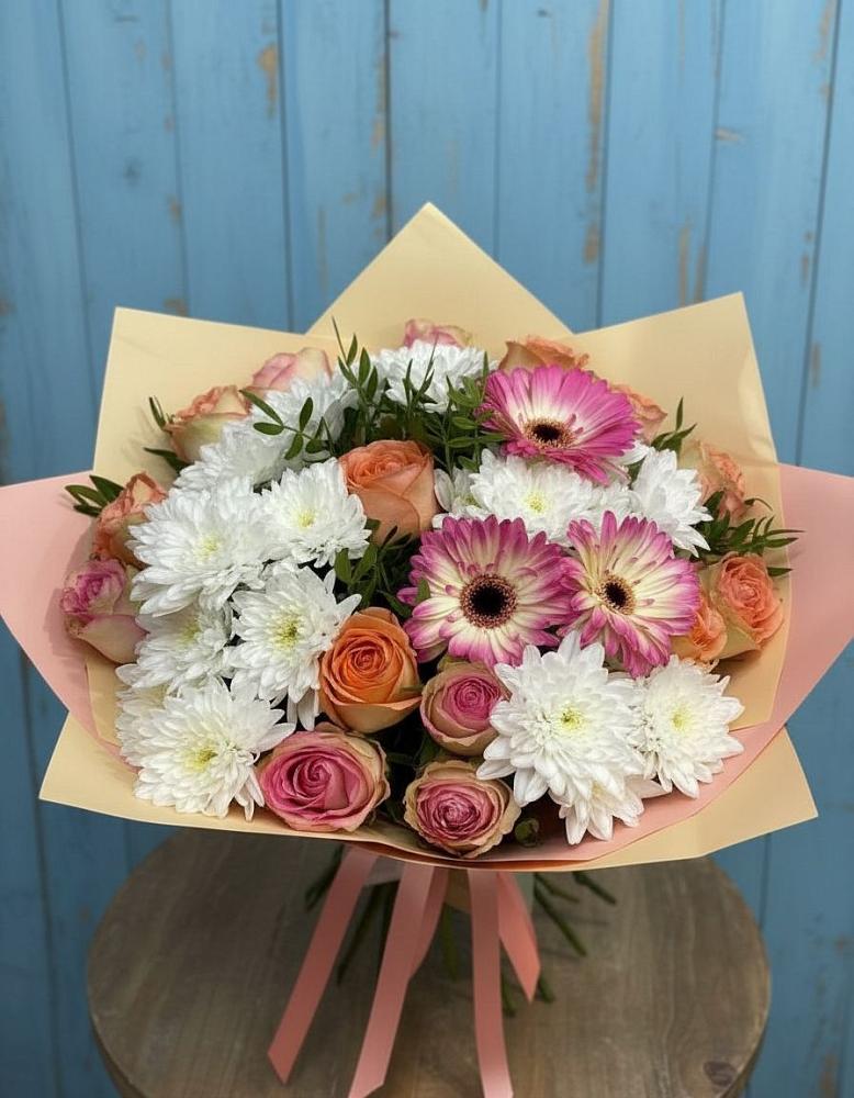 Букет цветов из: Розы, Герберы и Хризантемы в Онуфриево