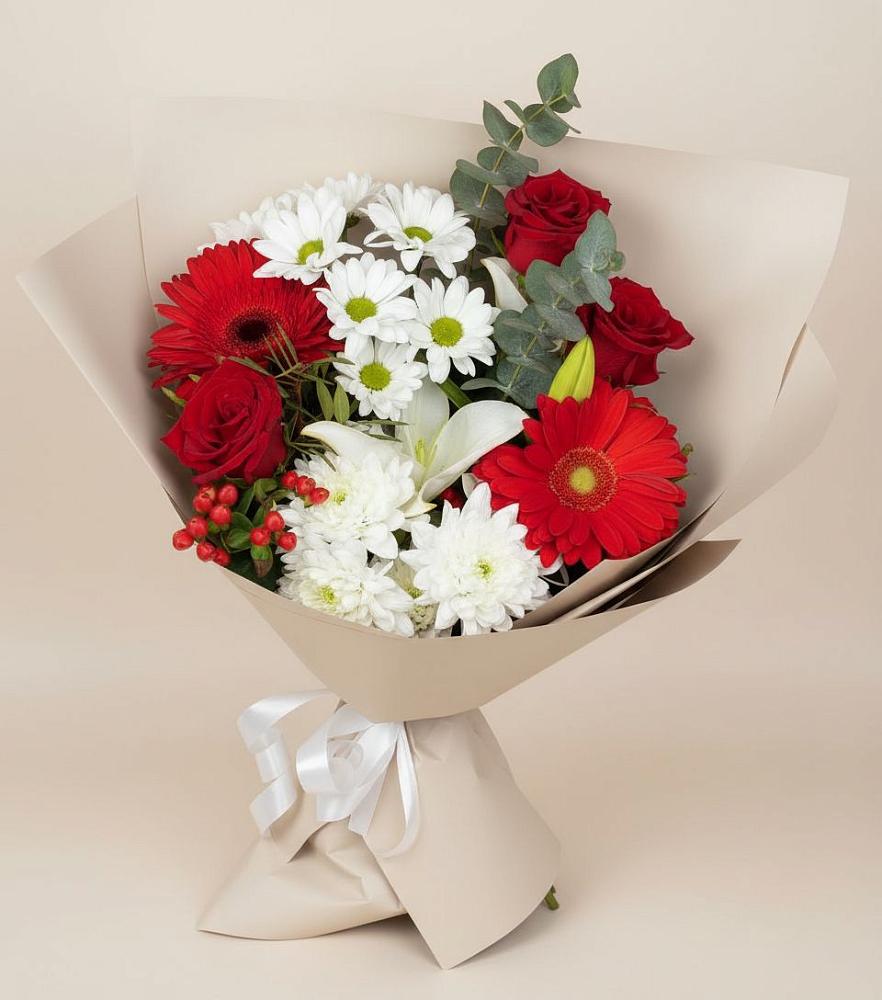 Букет цветов из: Розы, Хризантемы, Герберы и Лилии в Онуфриево