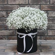 Цветочная композиция из Гипсофила в шляпной коробке в Онуфриево
